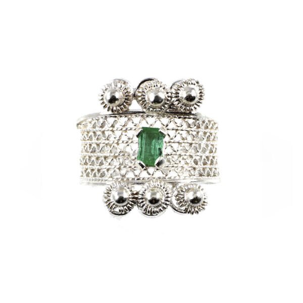 anillo de filigrana plata con esmeralda