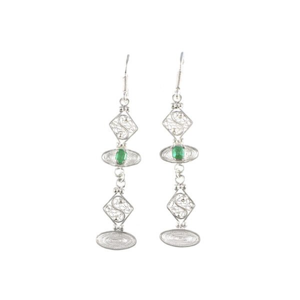 aretes de filigrana plata con esmeraldas