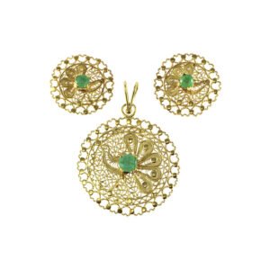 Juego de Aretes y Dije Diseño Pavo Real Dorados Ref. set-465